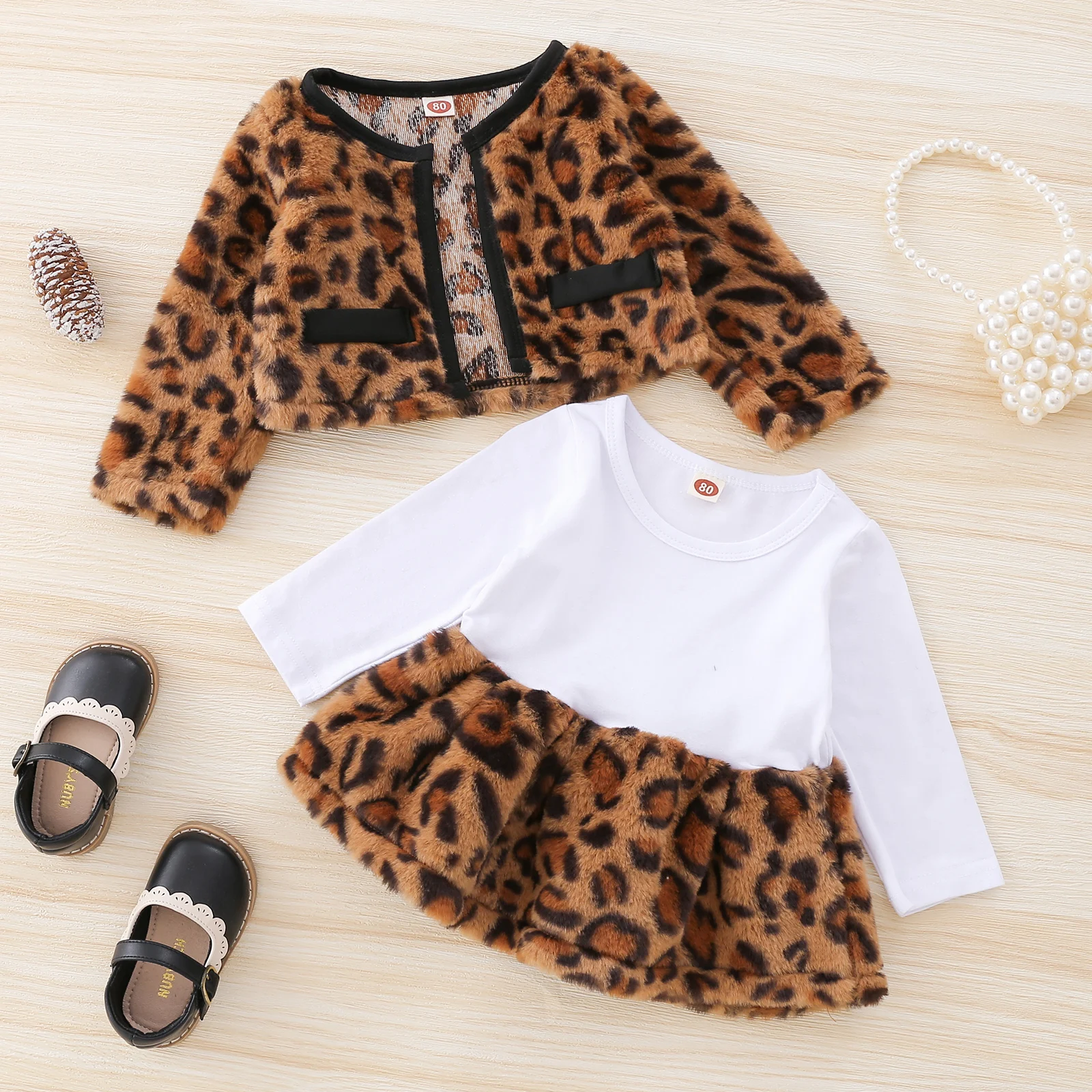 

Newest Fashion Newborn Baby Girl Clothes Leopard Print Patchwork Dress Leopard Coats Autumn Winter 2Pcs Outfits Clothes