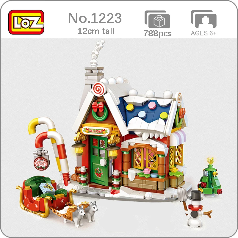 MOC LOZ Mini Christmas Santa Claus House Model Building Block With Snowman Dolls Architecture Bricks DIY Christmas Toy Kid Gifts