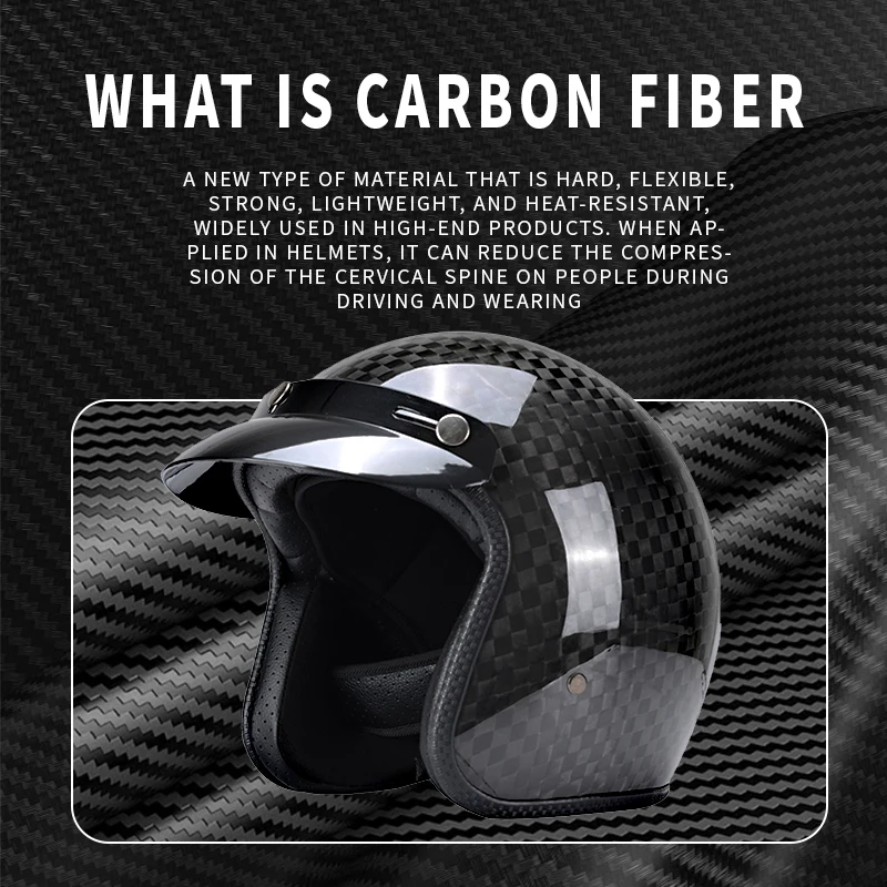 Шлем из углеродного волокна ретро полушлем скутер ведро шлем для мужчин и женщин