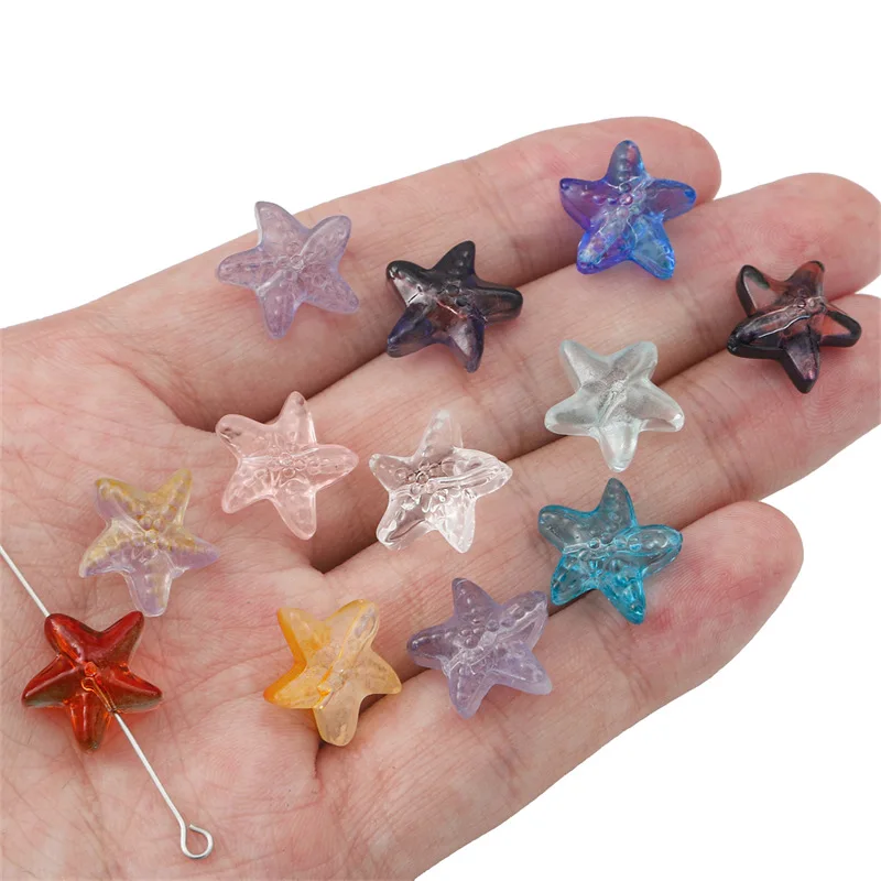 

10pcs Simulated Clear Glass Starfish Loose Beads Seaside Children DIY Beaded Bracelet Necklace Jewelry Making Accessories