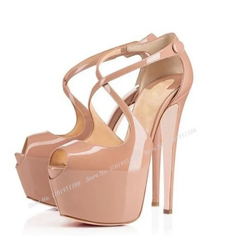 

Pereira Roman Peep Toe Platform Pumps Cross Thin Belt Zip High heel Ladies Shoes Thin High Sexy Club Wearing Dress Woman Shoes