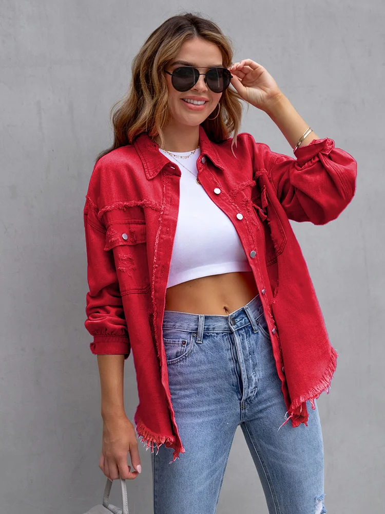 

Denim Coat Women's Spring And Autumn Cow Casual Street Fashion Street Trendy Top Long Rave Hole Ote Women's Coat