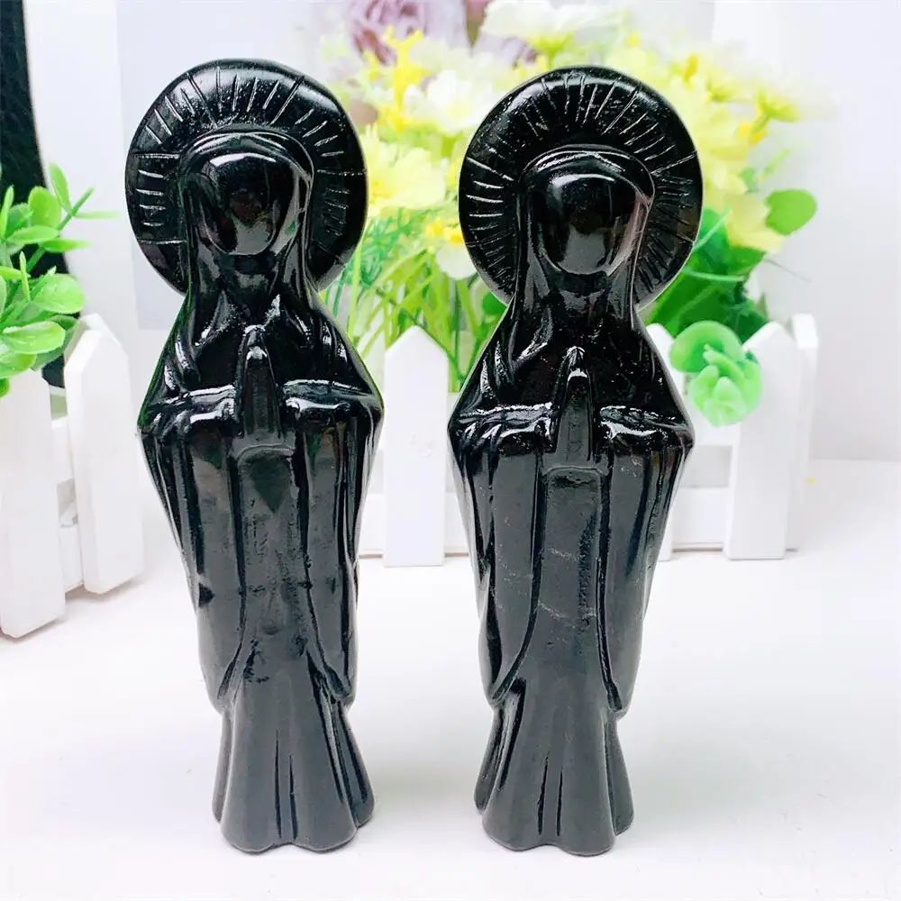 15 см натуральный черный обсидиан резьба Мадонны рейки эстетические украшения