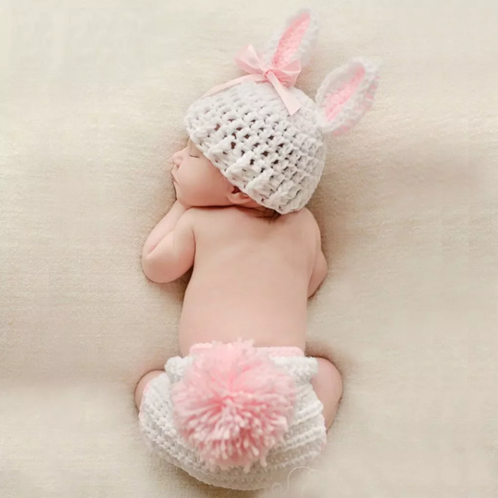 Props Photography Crochet Baby Hat Rabbit Handmade Props Newborn Baby Bonnet Infant Newborn Studio Photo Session Prop