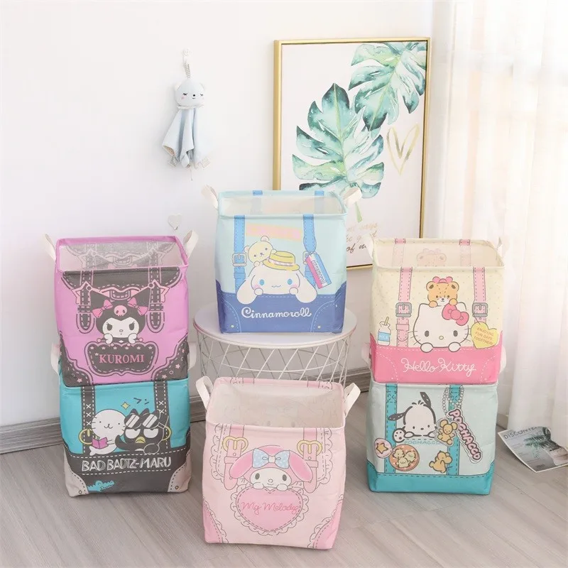 

Sanrios Kuromi Cinnamoroll Mymelody Home Fabric Storage Basket Cute Toys Organizer Portable Foldable Basket Dirty Clothes Basket