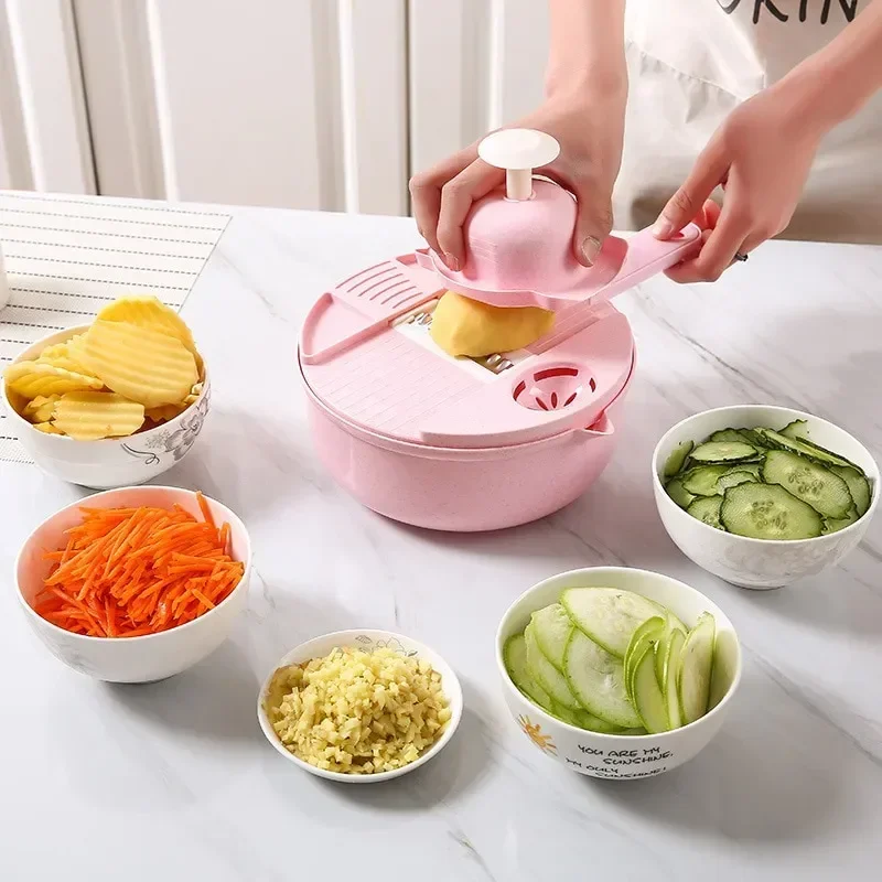 

Kitchen Multi-functional Vegetable Cutter Hands Free 12-piece Potato Radish Slicer Slicer with Hand Protector Salad Kitchenware