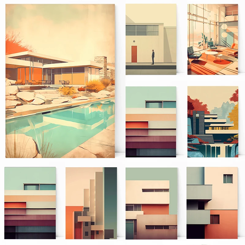 Модный минималистичный городской дом архитектурный плакат печать декоративная