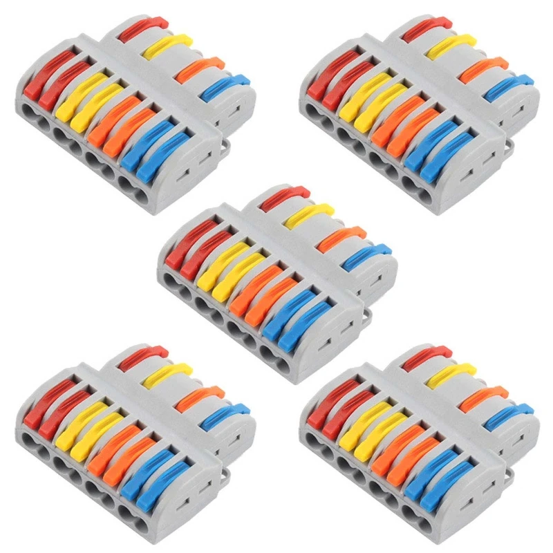 

5x Compact Push-in Wiring Terminal Block 4 in 8 Out Universal Wire Connecter Lever Wire Nut for Multiple Types of Wires DropShip