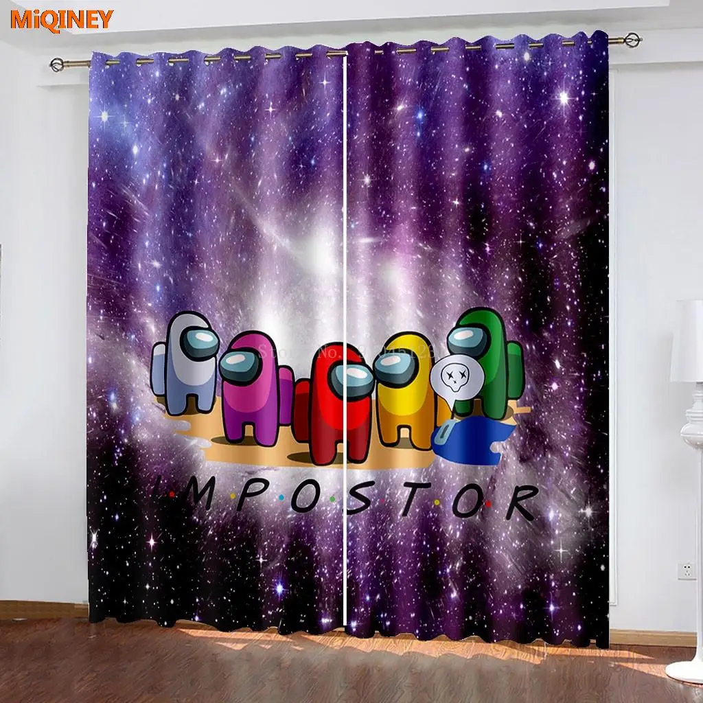 

MiQINEY 2 Panels Curtain Eat Sleep Repeat Game Among Us Cartoon Thermal Insulated Blackout Light Blocking Darkening Windows Kids