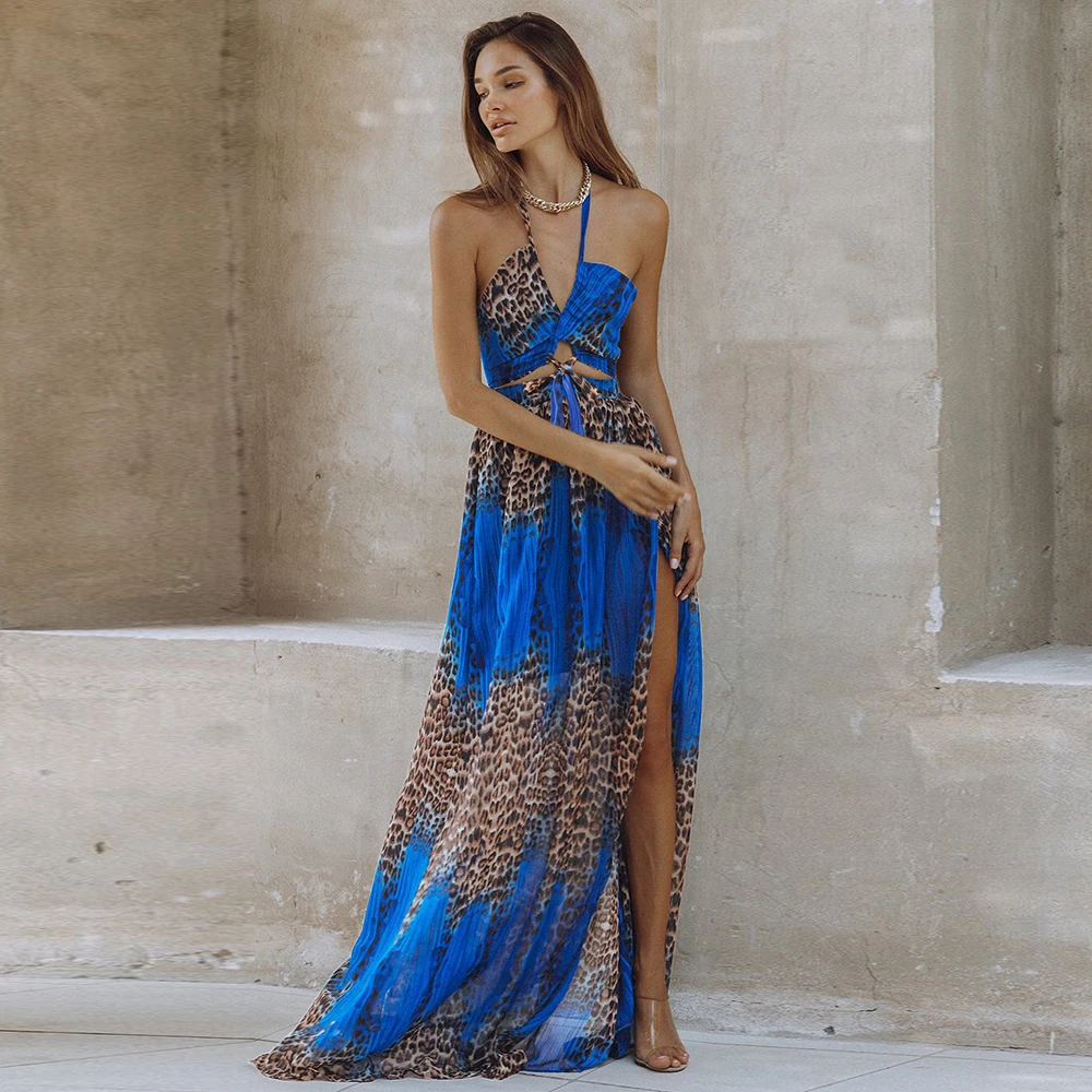 Женское длинное платье с лямкой на шее без рукавов |