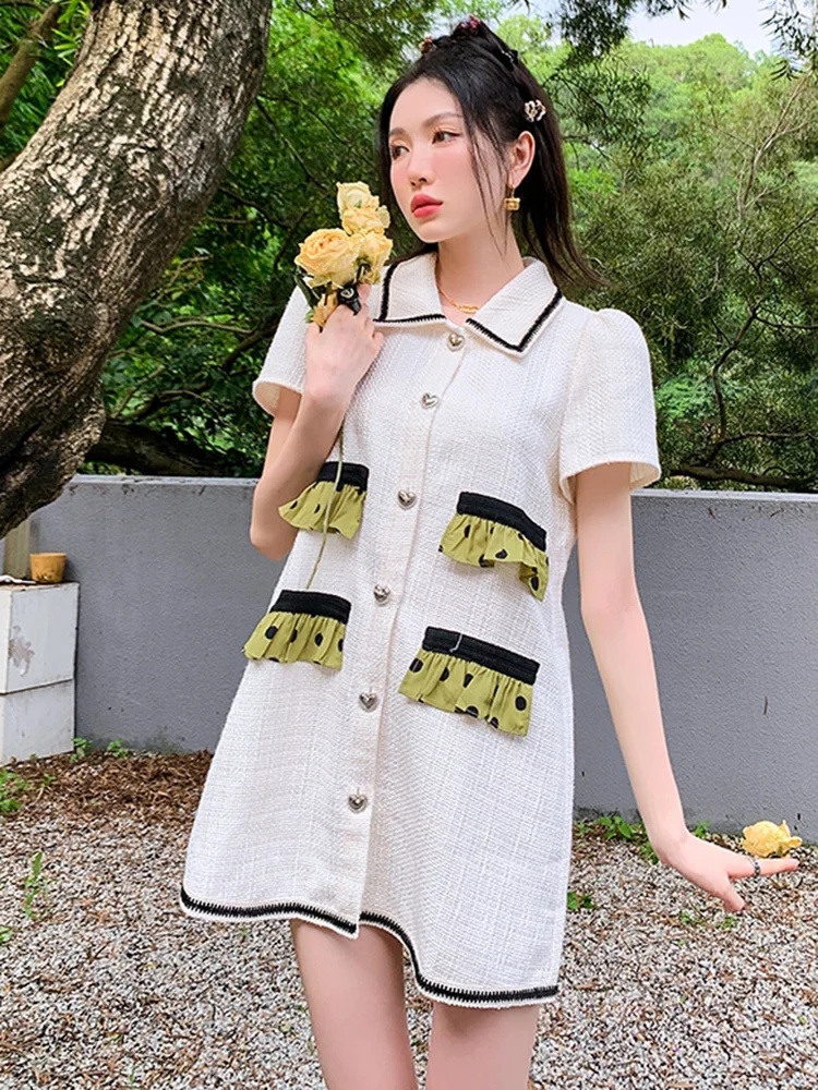 

Женское лоскутное однобортное платье-рубашка контрастных цветов с отложным воротником, Новинка лета 2022, модные женские платья G678