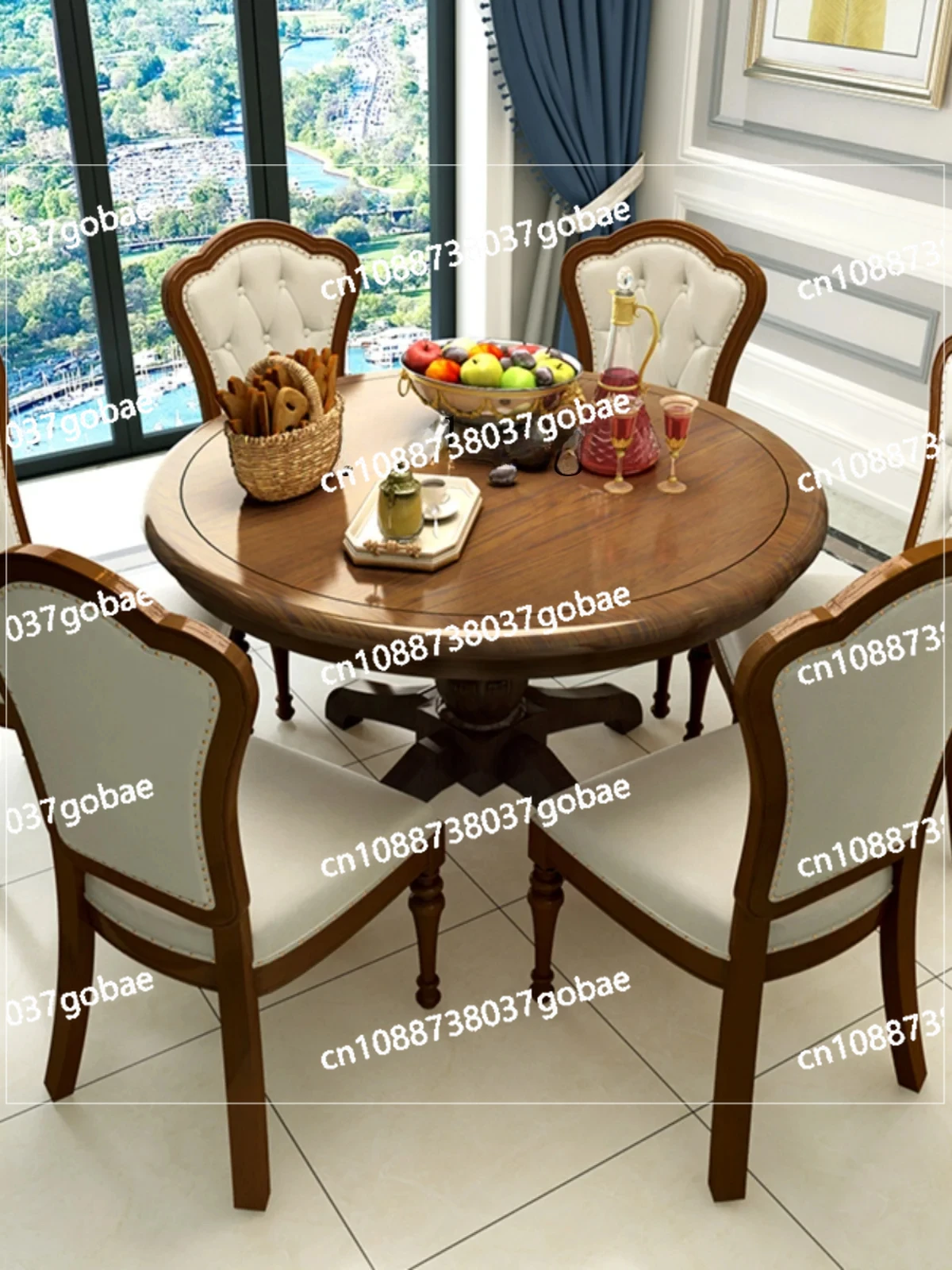 ZF круглый обеденный стол из цельного дерева и стулья ясеня ретро-мебель для