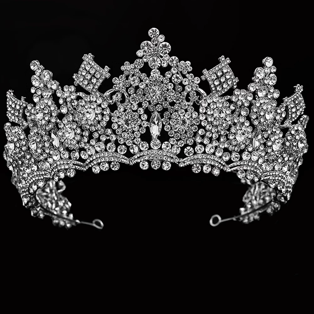 

Levery Crystal Bride Tiara Bridal Tiaras Wedding Rhinestone Handmade Big Hair Crown