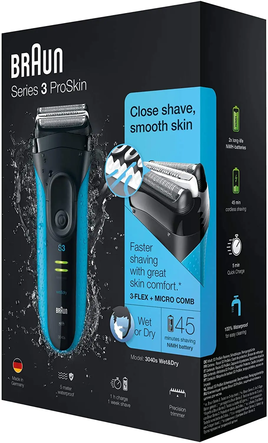 Braun Series 3 ProSkin 3040s Electric Shaver, Wet and Dry El