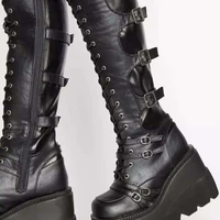 design female high platform thigh high boots fashion buckle punk high heels boots women cosplay wedges boots woman botas mujer