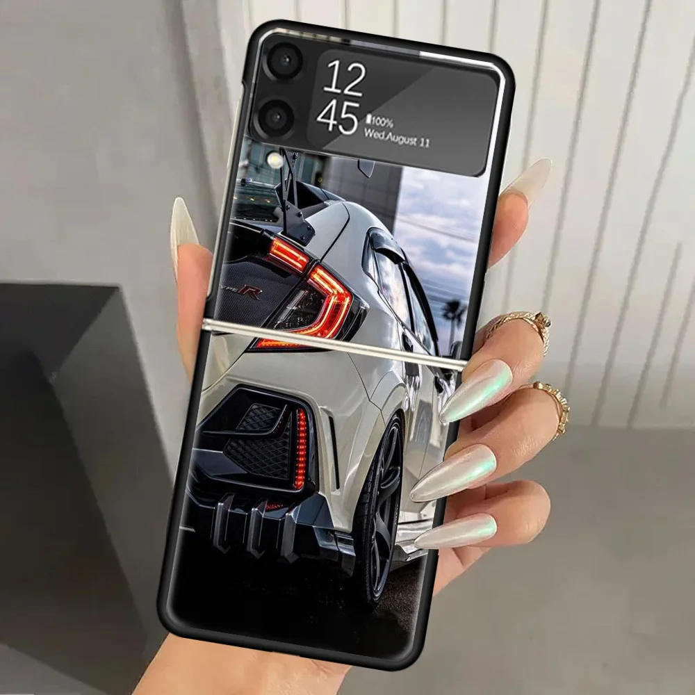 Твердый чехол JDM Type R для телефона из поликарбоната Samsung Galaxy Z Flip 6 5 4 3 черный ZFlip6 Flip5