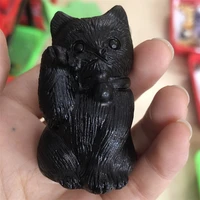 natural obsidian lucky cat healing crystal hand carving for gifts room decor home decoration accessories