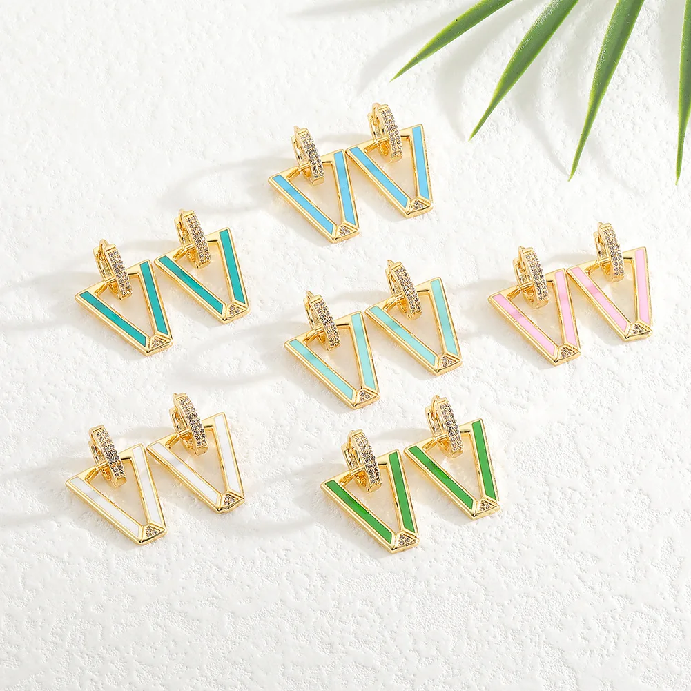 New Geometric Cool Wind Pop Earrings Enamel Drip Oil Triangle Earrings Retro Women's Earrings Jewelry Party Holiday Gifts