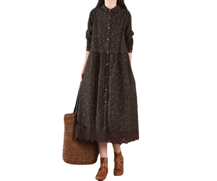 Винтажное женское платье свободного кроя больших размеров повседневное из смеси