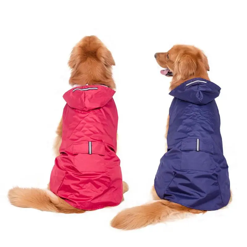 

67JE Reflective Hooded Dog Raincoat Waterproof Packable Rain Poncho Rainwear Clothes for Medium Large Dogs Multipurpose Solid