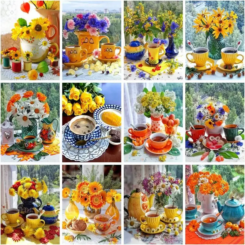 

GATYZTORY 60x75cm Frame Coloring By Number Flower Diy Room Wall Art Painting By Number Coffee Scenery Home Decoration Gift For