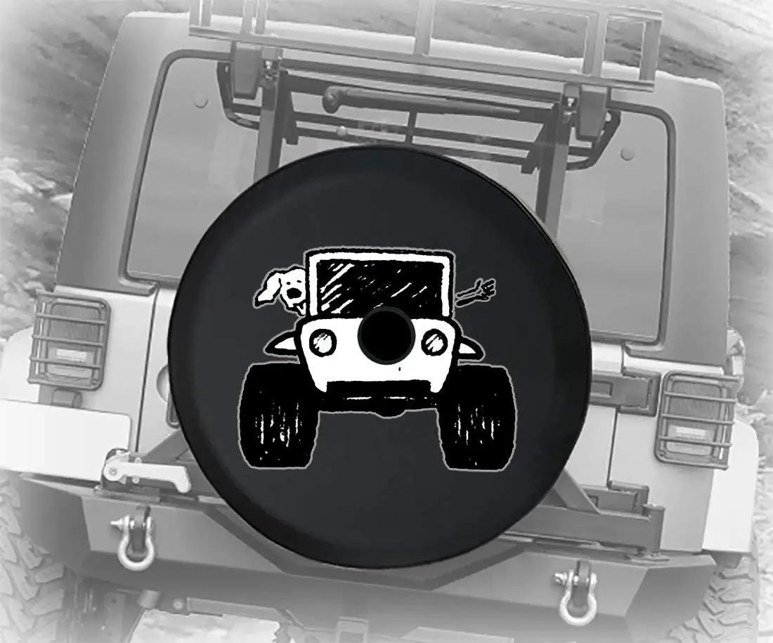 

Driving with The Dog 4x4 Off Road Vehicle for Rough Terrain Adventure Animal Lovers JL Spare Tire Cover with Backup Camera Hole