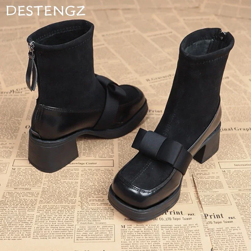 Замшевые женские ботильоны на платформе женская обувь массивном каблуке высоком