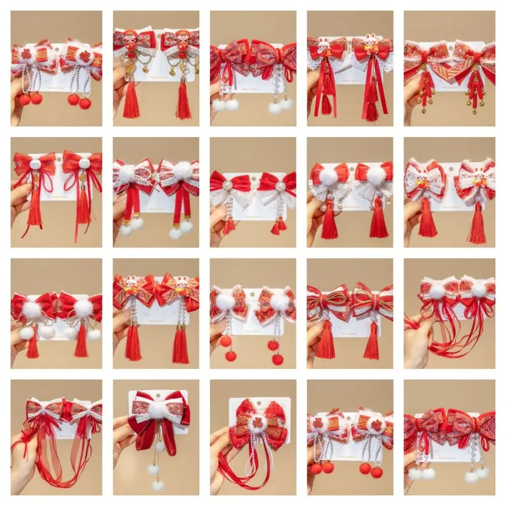 Универсальная детская заколка с кисточками и красным бантом плюшевая веерная