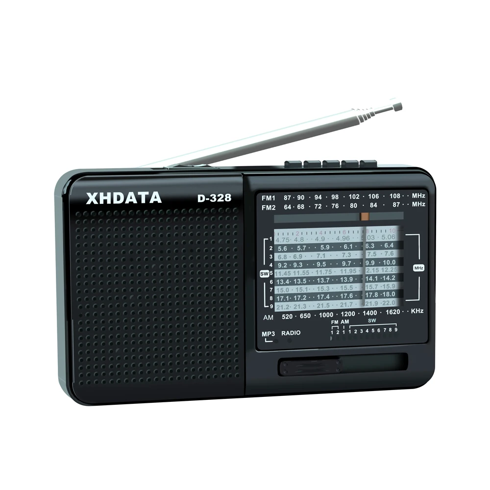 Banda de Rádio de Ondas Player com Cartão Xhdata Rádio sw Portátil Curtas Mp3 tf Jack 4receiver – 3w Receptor D-328 fm am