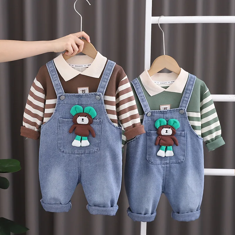 Джинсовый костюм для мальчиков с длинным рукавом и отложным воротником