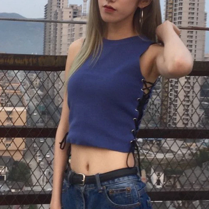 Укороченные топы майки женская одежда дизайн на шнуровке сексуальные летние