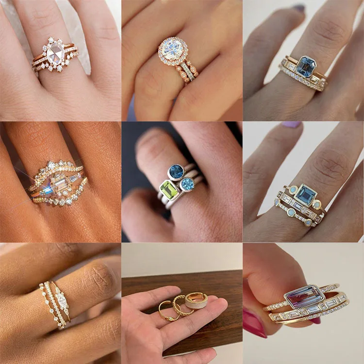 

Milan Girl Golden Silver Rose Gold Three-piece Ring New Fashion Temperament Bride Wedding Inlaid Rhinestone Luxury Jewelry