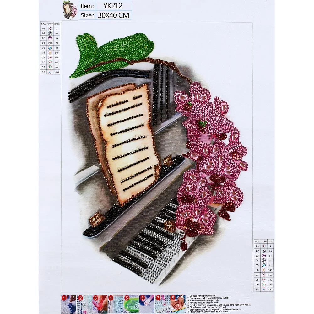 

Алмазная 5D картина особой формы с цветами, пианино, алмазная вышивка, музыкальная картина стразы, набор для частичной алмазной мозаики