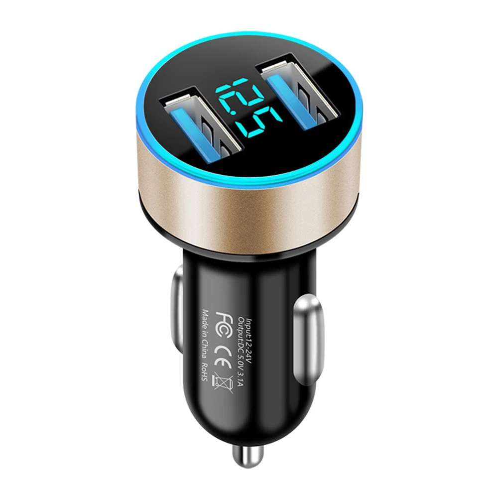 Фото Двойной Переходник USB для зарядки в машине автомобильный прикуриватель LED вольтметр для всех типов мобильный телефон зарядное устройство ... №5