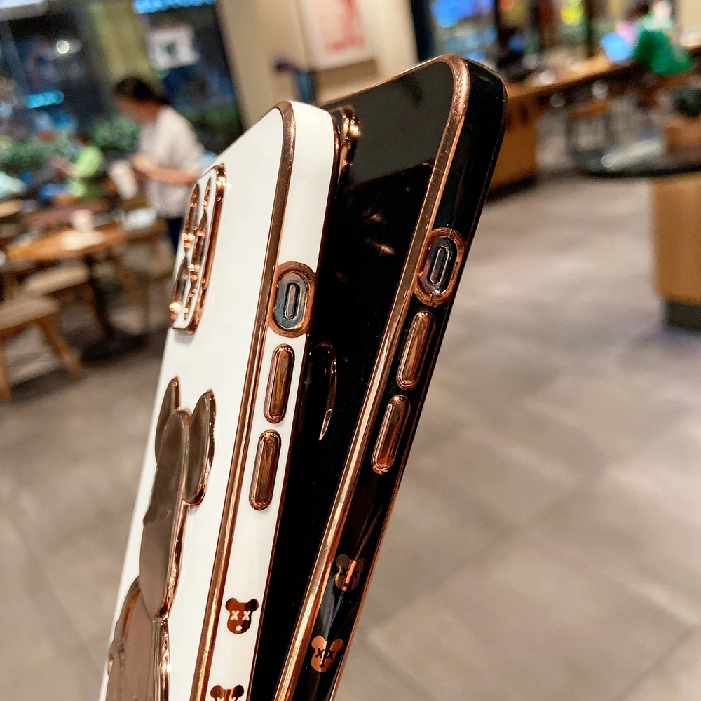 Роскошный чехол с трехмерным медведем для iPhone 13 Pro Max 11 12 Xs X Xr 7 8Plus с защитой для 14 линз, амортизацией и мягким покрытием.