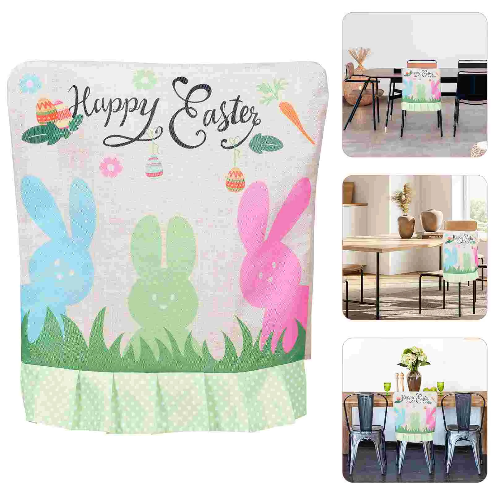 

Chair Easter Covers Slipcovers Cover Dining Seat Bunny Fabric Decoration Party Spring Rabbit Decor Gnome Dinning Protector Happy