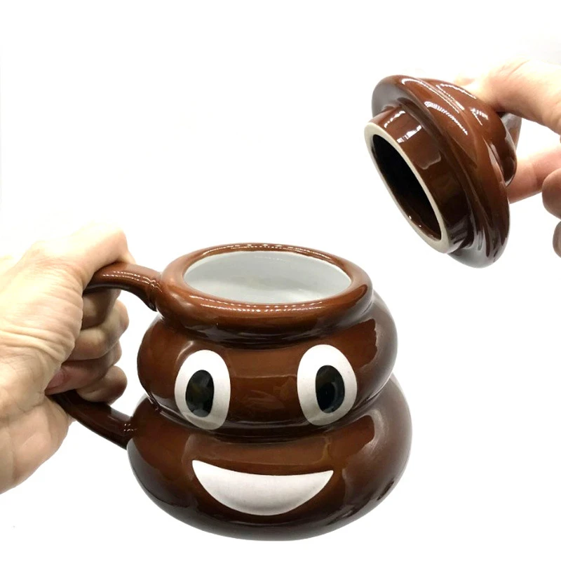 

Creative Smile Poop Mug Tea Coffee Cup Cartoon Funny Humor Gift 3D Pile of Poop Mugs With Handgrip Lid Tea Office Cup Drinkware