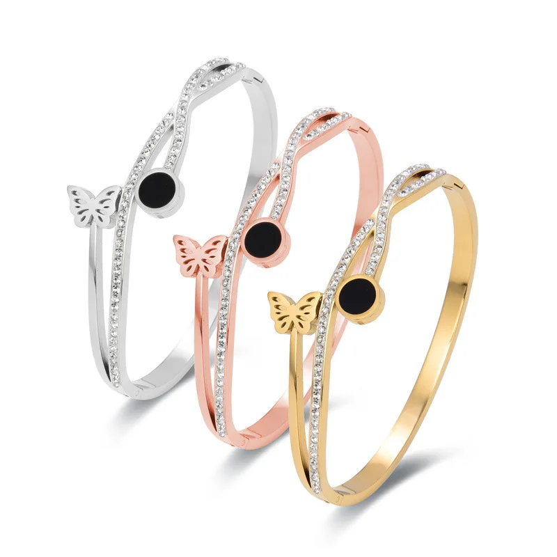 

Женский браслет из нержавеющей стали с подвеской-бабочкой и кристаллами