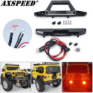 AXSPEED Metal Front Bumper with LED Lights for Axial SCX24 AXI00002 Jeep Wrangler JLU Deadbolt 1/24 RC Crawler Car Upgrade Parts