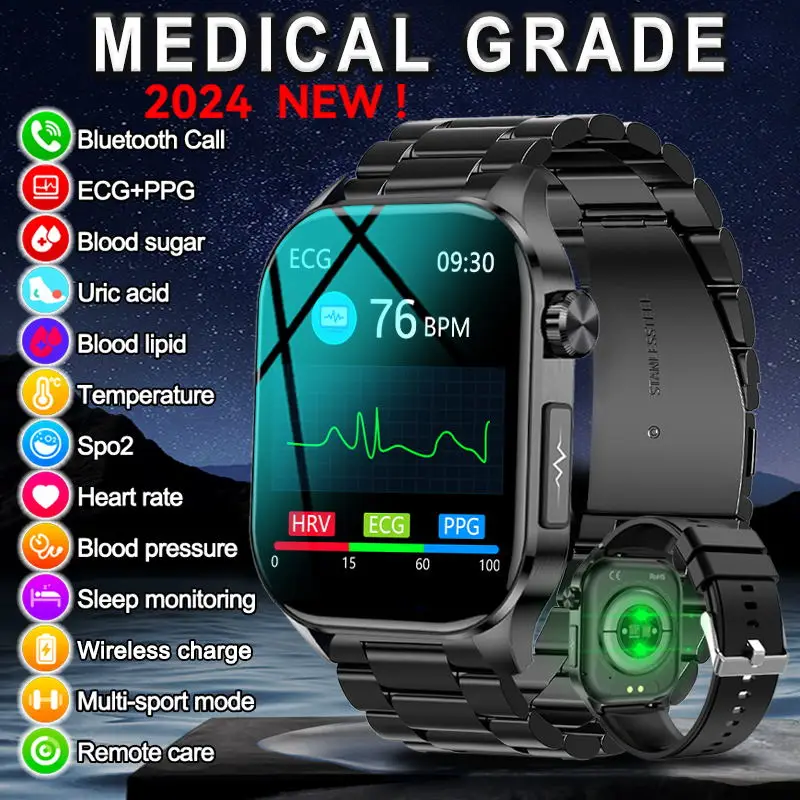 Новинка 2024 умные часы для анализа крови мужчин ЭКГ + ФПГ Мочевая Кислота сахар в
