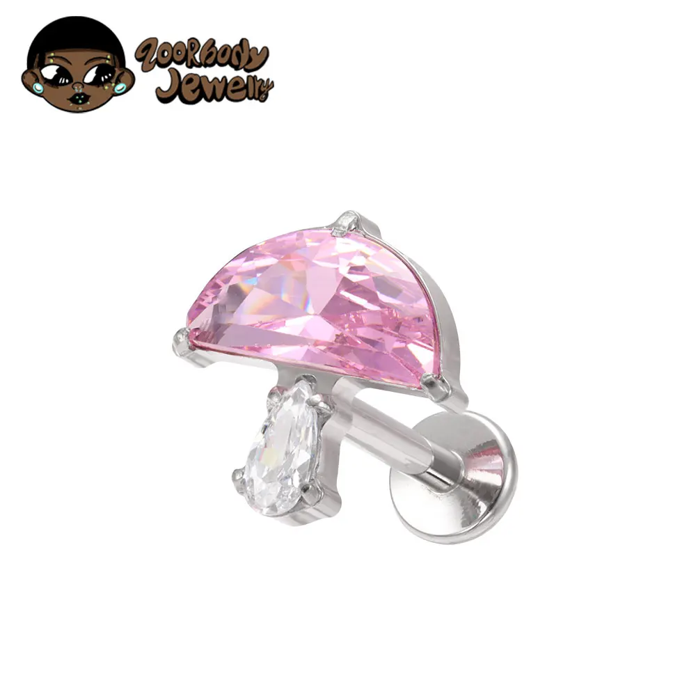 

G23 Titanium Mushroom Ear Piercing Cute Pink Zircon Nose Piercing Tragus Earring Lip Stud 16G 18G Spiral Labret Piercing Jewelry