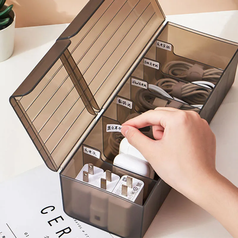 desktop power cord storage box data cable mobile phone charger charging cable sorting grid winder box organizer free global shipping