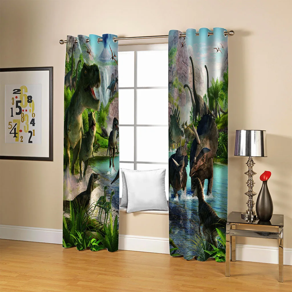 Customized Living Room Curtains Animal Dinosaur Children'S Modern 2 Panel Bedroom Balcony Den Kids Decor