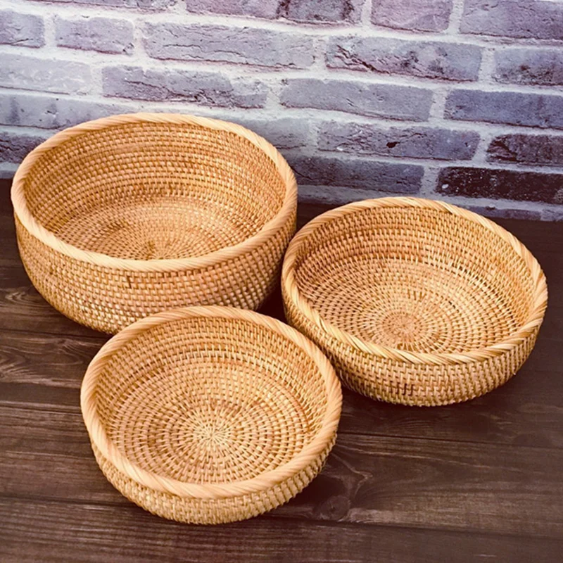 Фото Плетеная корзина из ротанга ручной работы, коробка для хранения фруктов, чая, закусок, хлеба, косметическая настольная коробка для хранения, бытовые кухонные принадлежности №1