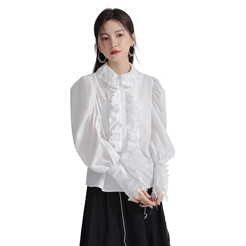 Женские рубашки в стиле ретро женские хлопковые кружевные с морщинистым