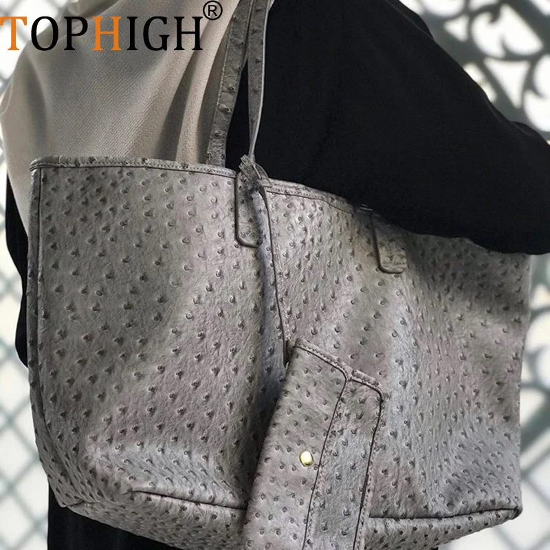 

Shop Bag Women Gray Bags Snake Crocodile Tote Shopping Bag Ostrich Pattern Leather Composite Purse Handbag New