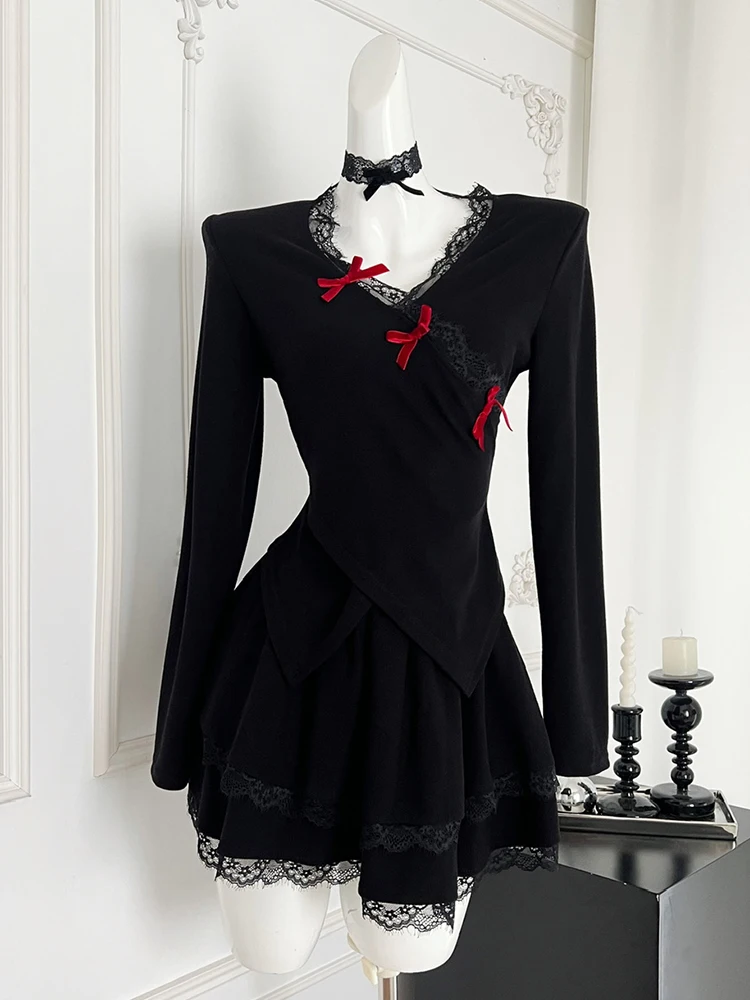 Осень-зима для женщин в Корейском стиле Dark Academia Shoujo 2000-х годов Эстетическая