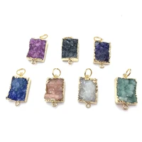 natural stone agate crystal bud rectangular pendant connector crafts for jewelry makingdiy necklace accessories charm gift party