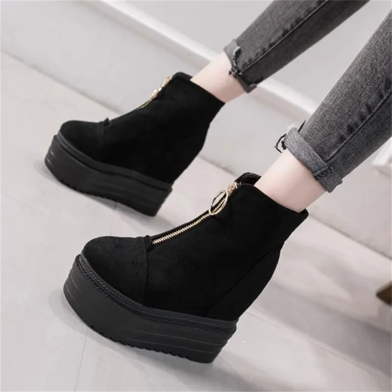 

13cm wedge heel super high heel autumn and winter fashion suede in increase Martin boots ankle boots muffin platform waterproof