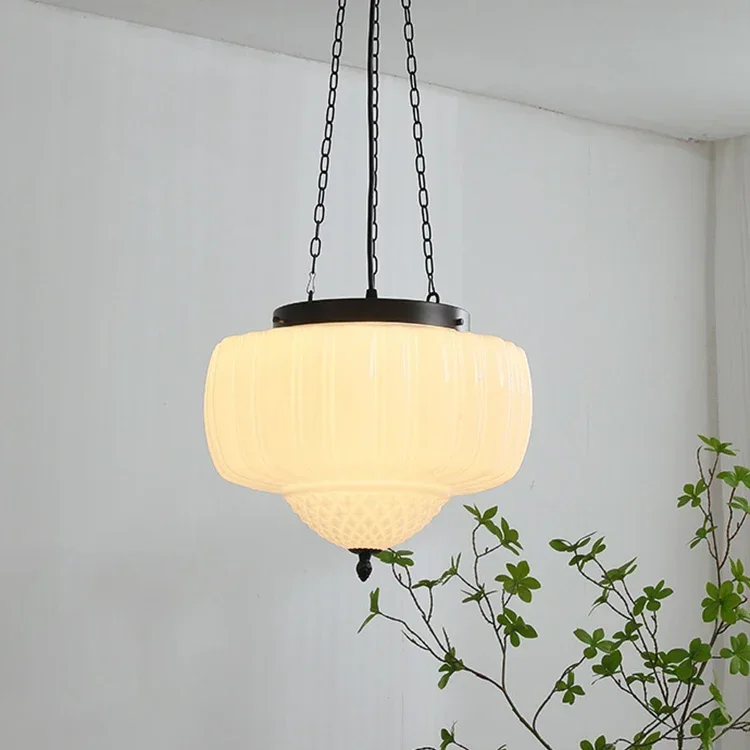 Винтажная ретро стеклянная светодиодная люстра в полоску с резной лампой для